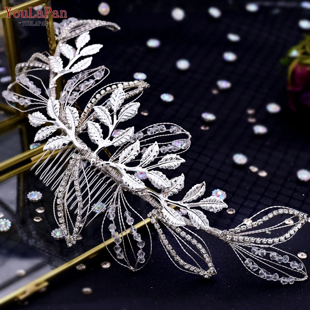 YouLaPan Gold Floral Wedding Hair Comb Bridal Crystal Pearls Headpiece Hair Accessories Bride Jewelry Women Hair Clips HP368