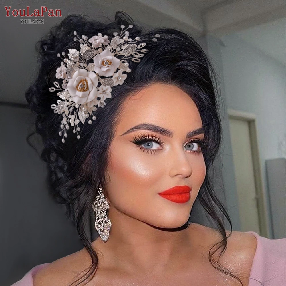 YouLaPan Gold Floral Wedding Hair Comb Bridal Crystal Pearls Headpiece Hair Accessories Bride Jewelry Women Hair Clips HP368