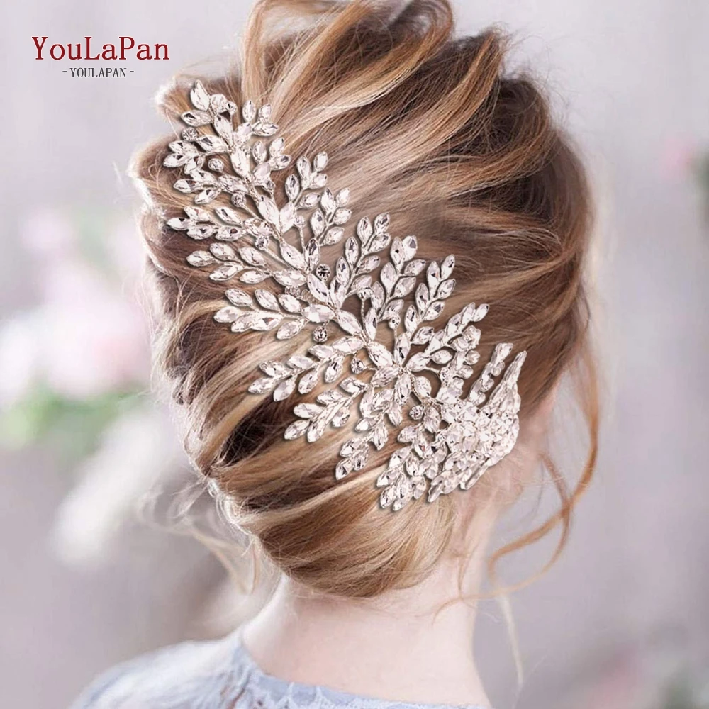 YouLaPan Gold Floral Wedding Hair Comb Bridal Crystal Pearls Headpiece Hair Accessories Bride Jewelry Women Hair Clips HP368