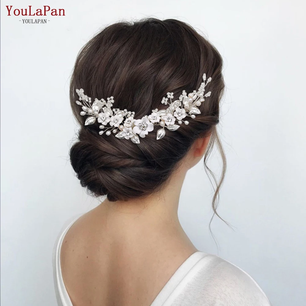 YouLaPan Gold Floral Wedding Hair Comb Bridal Crystal Pearls Headpiece Hair Accessories Bride Jewelry Women Hair Clips HP368