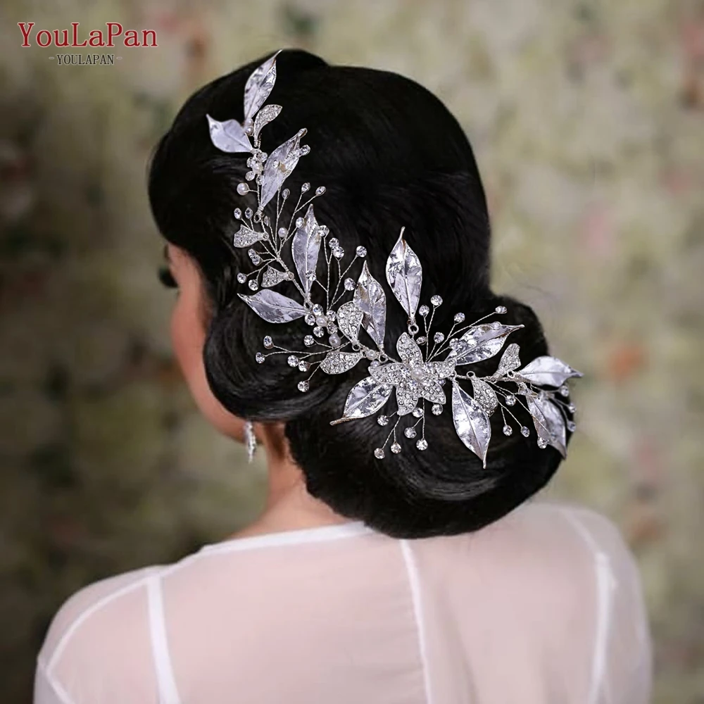 YouLaPan Gold Floral Wedding Hair Comb Bridal Crystal Pearls Headpiece Hair Accessories Bride Jewelry Women Hair Clips HP368