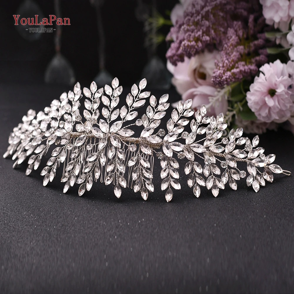 YouLaPan Gold Floral Wedding Hair Comb Bridal Crystal Pearls Headpiece Hair Accessories Bride Jewelry Women Hair Clips HP368
