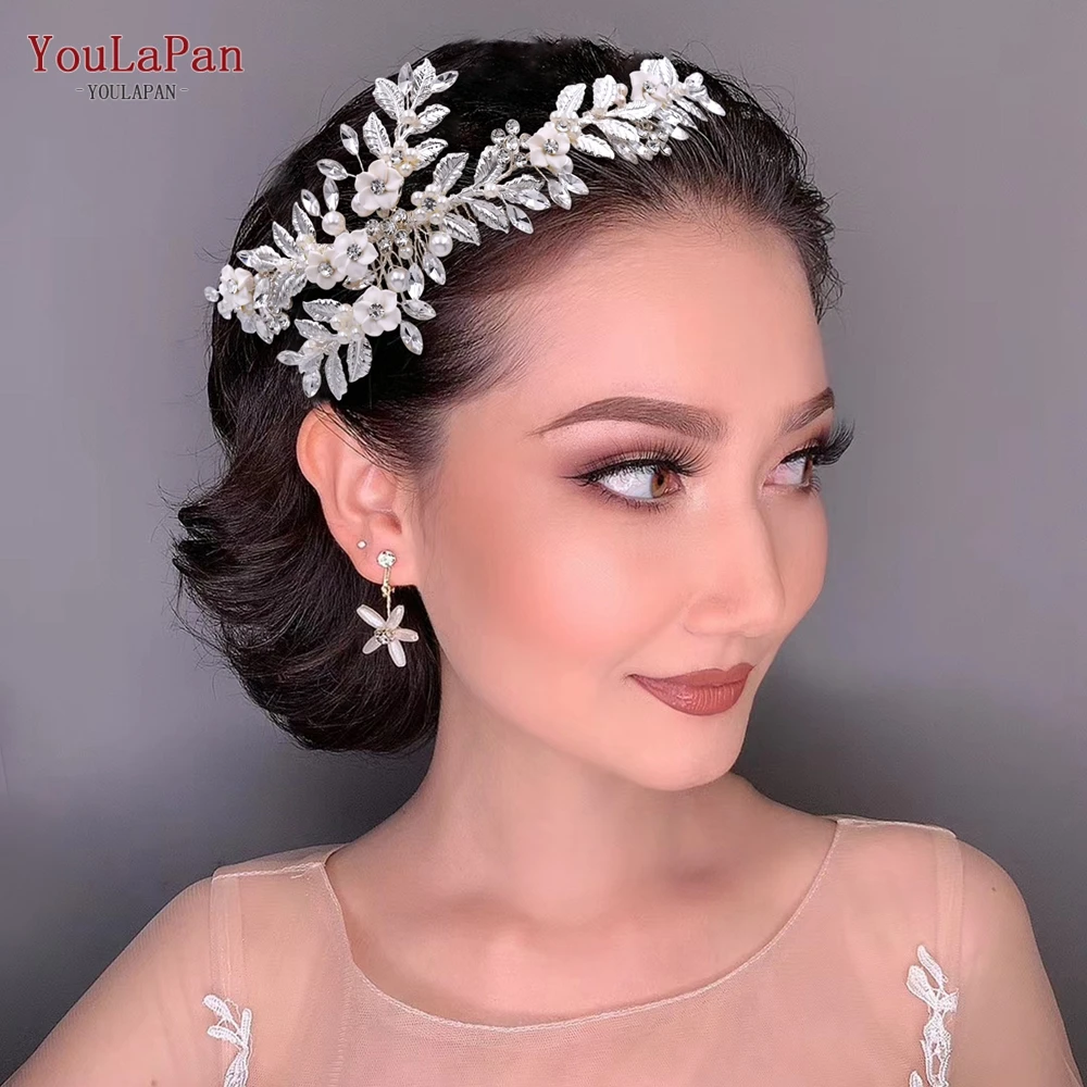 YouLaPan Gold Floral Wedding Hair Comb Bridal Crystal Pearls Headpiece Hair Accessories Bride Jewelry Women Hair Clips HP368