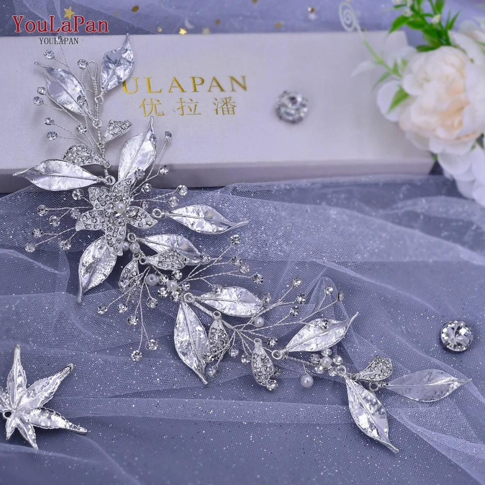 YouLaPan Gold Floral Wedding Hair Comb Bridal Crystal Pearls Headpiece Hair Accessories Bride Jewelry Women Hair Clips HP368