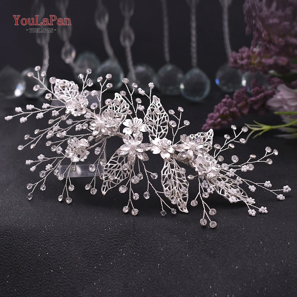 YouLaPan Gold Floral Wedding Hair Comb Bridal Crystal Pearls Headpiece Hair Accessories Bride Jewelry Women Hair Clips HP368