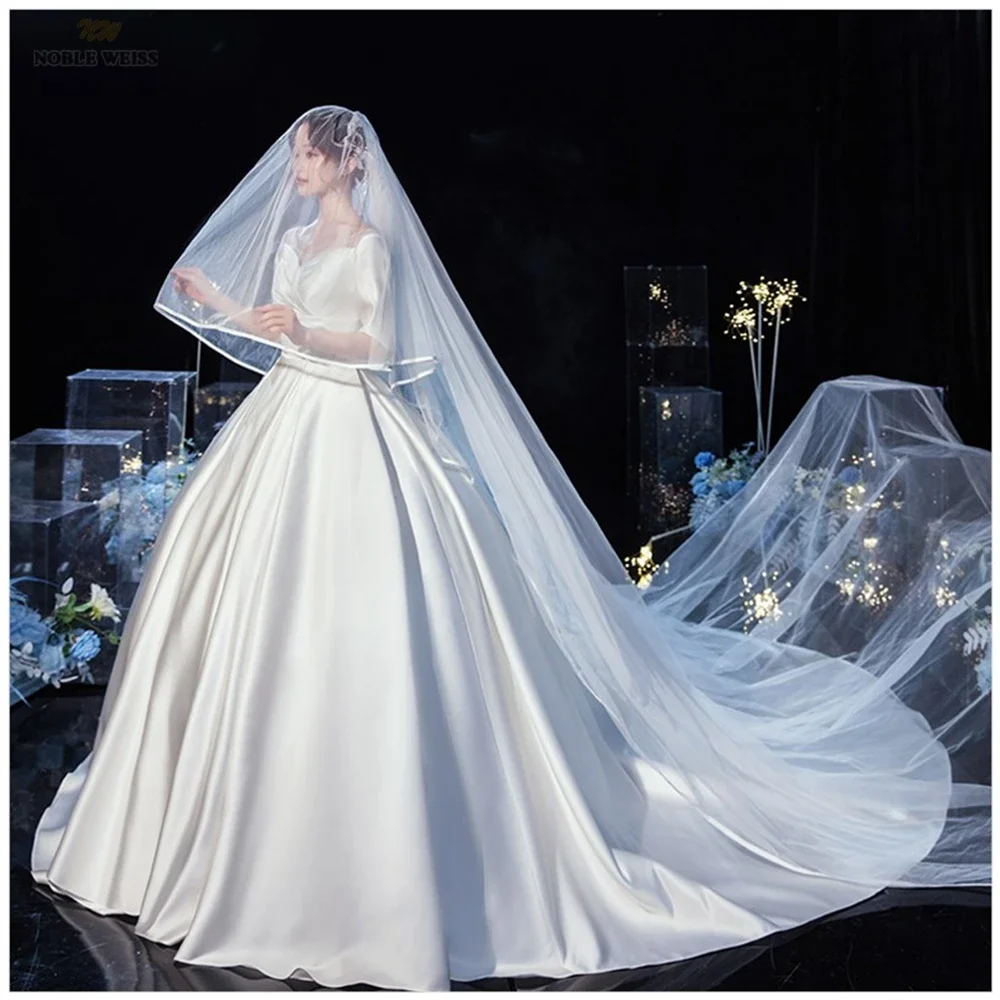 2T Satin Edge Wedding Veil Cover Face Bridal Veils With Comb Cheap Wholesale Price 300*380 Customized