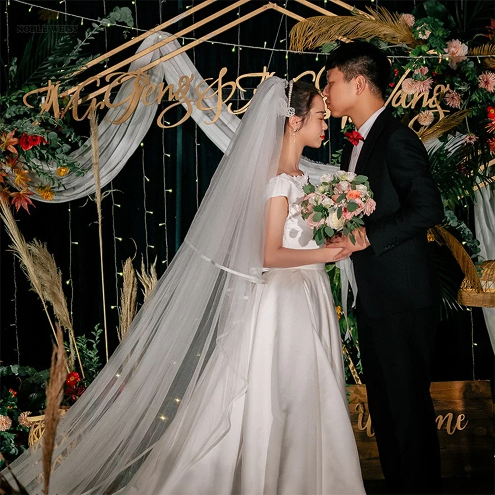 2T Satin Edge Wedding Veil Cover Face Bridal Veils With Comb Cheap Wholesale Price 300*380 Customized