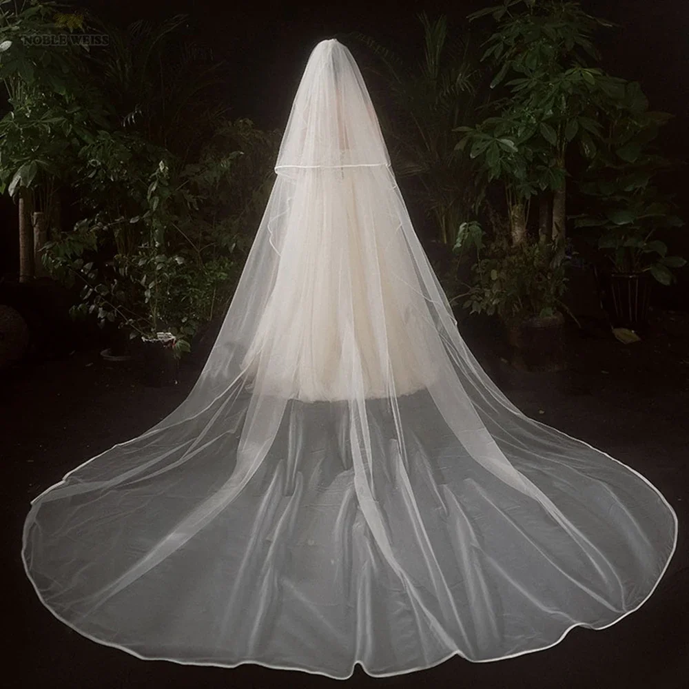 2T Satin Edge Wedding Veil Cover Face Bridal Veils With Comb Cheap Wholesale Price 300*380 Customized