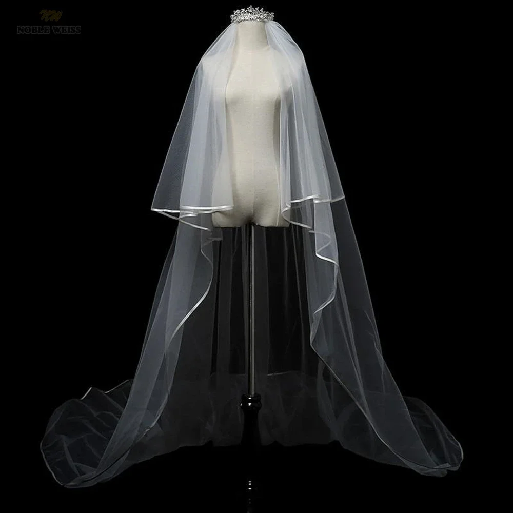 2T Satin Edge Wedding Veil Cover Face Bridal Veils With Comb Cheap Wholesale Price 300*380 Customized