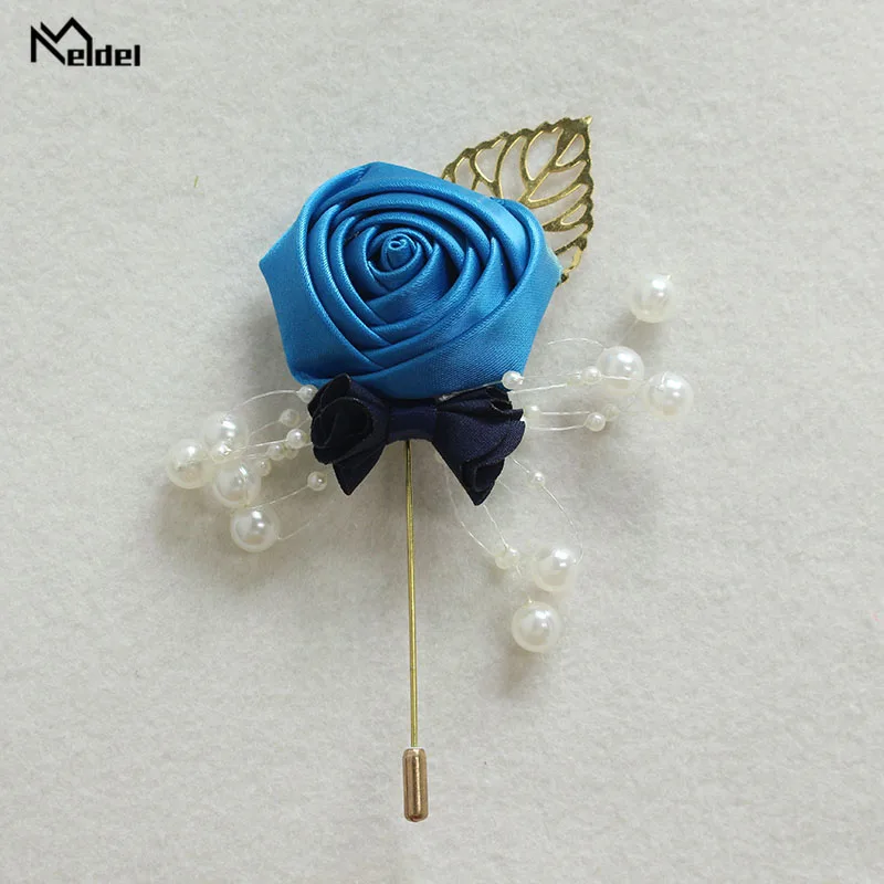 Meldel Corsage Groom Wedding Luxury Rose Boutonniere Rose Flower Fake Pearl Brooch Party Prom Corsage Lapel Pin Badge Buttonhole