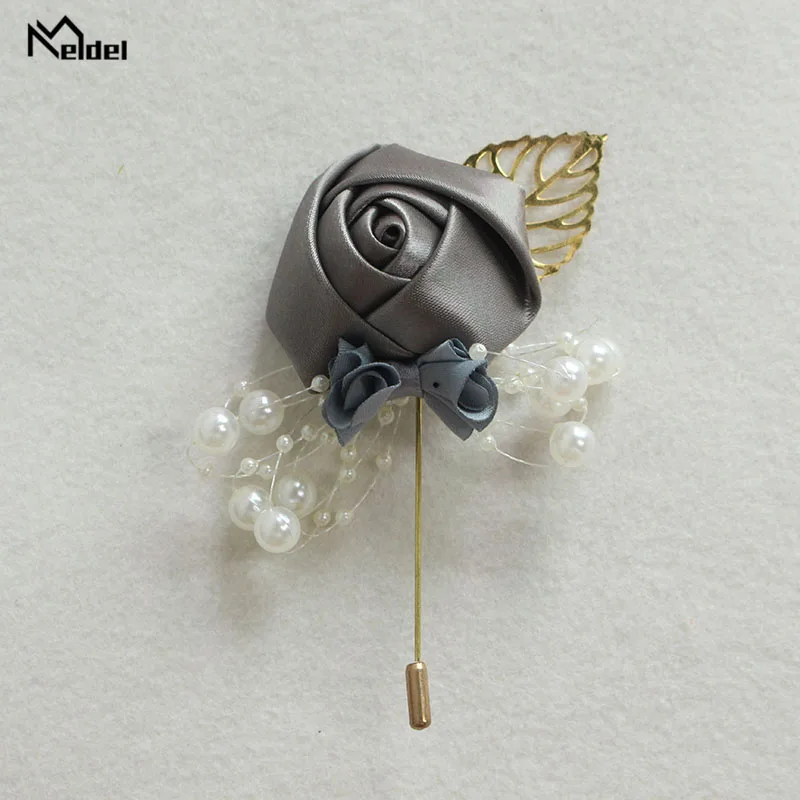 Meldel Corsage Groom Wedding Luxury Rose Boutonniere Rose Flower Fake Pearl Brooch Party Prom Corsage Lapel Pin Badge Buttonhole