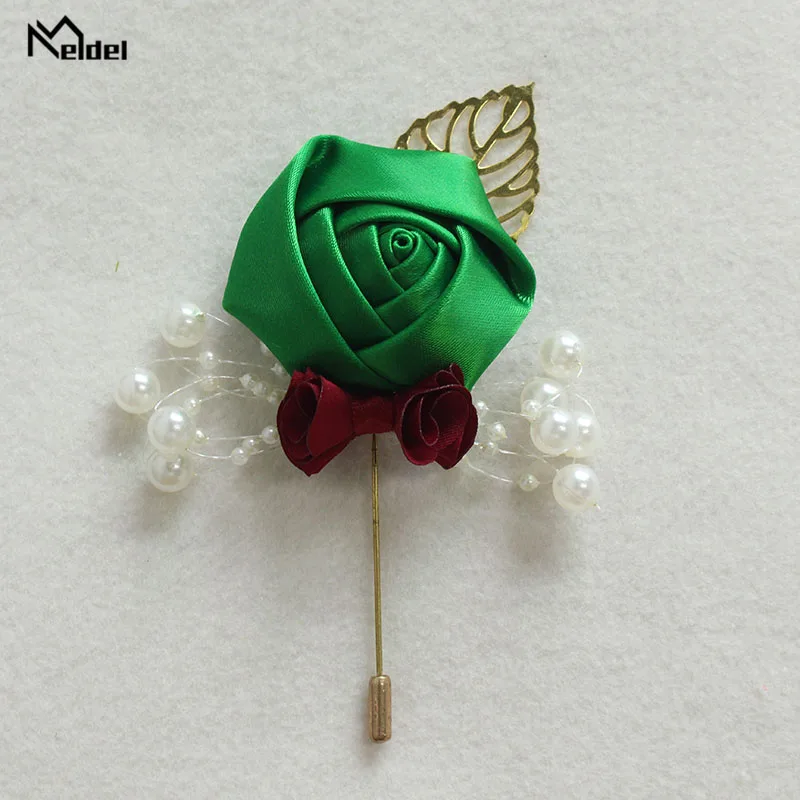 Meldel Corsage Groom Wedding Luxury Rose Boutonniere Rose Flower Fake Pearl Brooch Party Prom Corsage Lapel Pin Badge Buttonhole