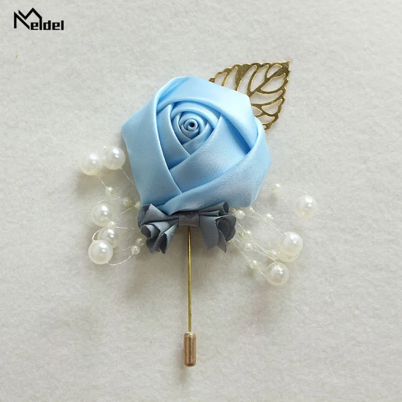 Meldel Corsage Groom Wedding Luxury Rose Boutonniere Rose Flower Fake Pearl Brooch Party Prom Corsage Lapel Pin Badge Buttonhole