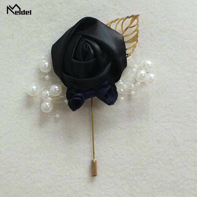 Meldel Corsage Groom Wedding Luxury Rose Boutonniere Rose Flower Fake Pearl Brooch Party Prom Corsage Lapel Pin Badge Buttonhole