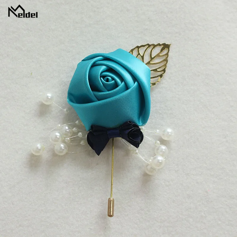 Meldel Corsage Groom Wedding Luxury Rose Boutonniere Rose Flower Fake Pearl Brooch Party Prom Corsage Lapel Pin Badge Buttonhole