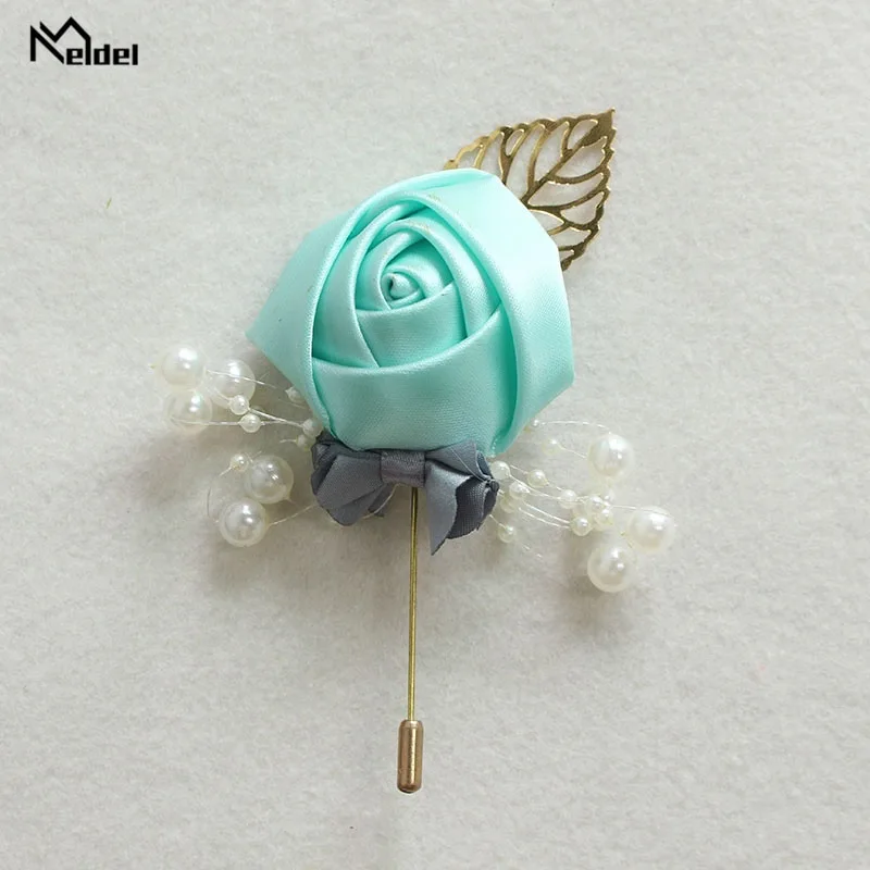 Meldel Corsage Groom Wedding Luxury Rose Boutonniere Rose Flower Fake Pearl Brooch Party Prom Corsage Lapel Pin Badge Buttonhole