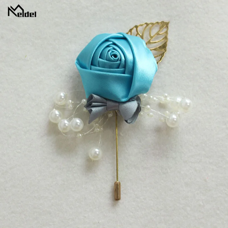 Meldel Corsage Groom Wedding Luxury Rose Boutonniere Rose Flower Fake Pearl Brooch Party Prom Corsage Lapel Pin Badge Buttonhole