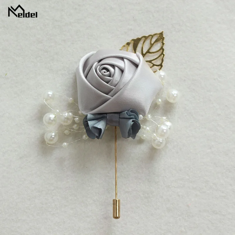 Meldel Corsage Groom Wedding Luxury Rose Boutonniere Rose Flower Fake Pearl Brooch Party Prom Corsage Lapel Pin Badge Buttonhole