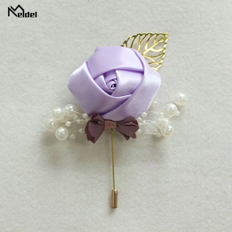 Meldel Corsage Groom Wedding Luxury Rose Boutonniere Rose Flower Fake Pearl Brooch Party Prom Corsage Lapel Pin Badge Buttonhole
