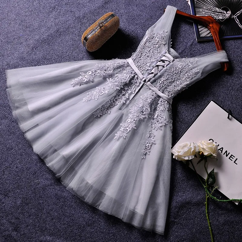Elegant Pearl Pink Prom Dresses 2021 Sexy Prom Dress Short V Neck Appliques Beading Lace Up Knee-Length Graduation Party Gowns