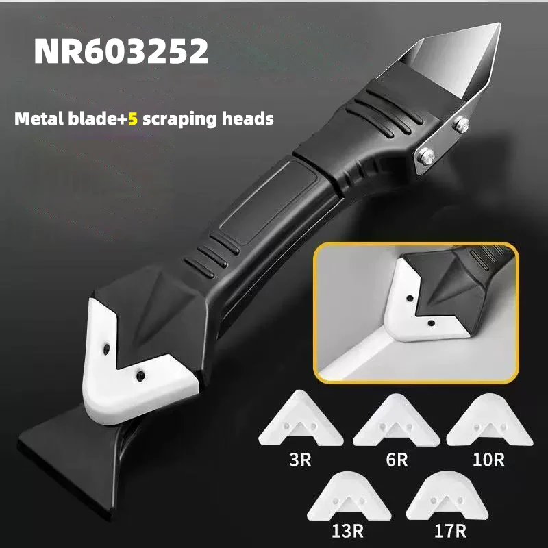 Silicone Scraper Squeegee Glue Remover Knife Caulking Angle Beauty Crack Trowel Tool Grout Scraper Kit with 5pcs Scraper Head