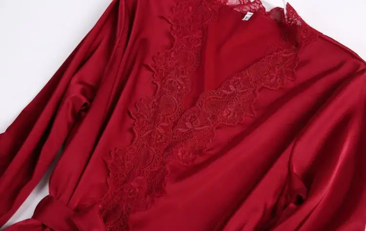 Women's Satin Silk Woman Lace Robe Female Lace Bathrobe Womens Robes Sleepwear Ladies Sexy Robe For Women Drop Shipping