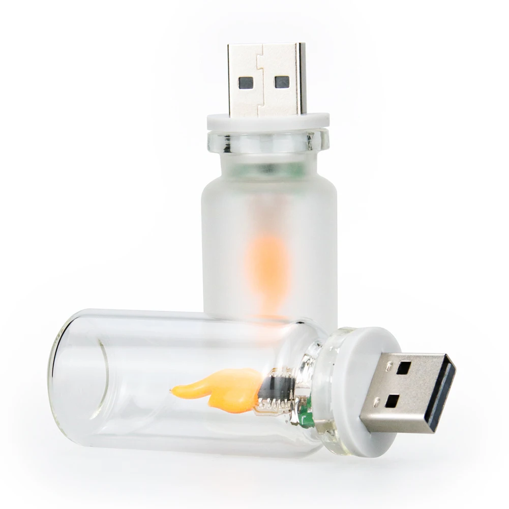 USB Flame Flickering LED Frosted Clear Glass Candle Night Light Simulated Flame for Car Home Room Laptop PC Festival Decoration