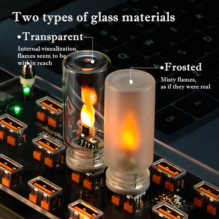 USB Flame Flickering LED Frosted Clear Glass Candle Night Light Simulated Flame for Car Home Room Laptop PC Festival Decoration