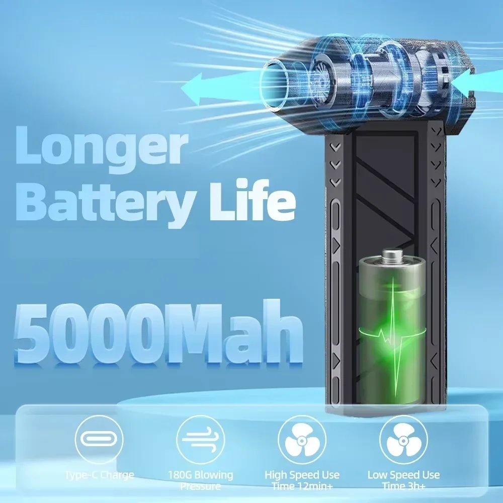 New 130000RPM Turbo Jet Fan Electric Air Duster Adjustable Wind Speed Turbo Violent Blower Rechargeable with Light Car Cleaning