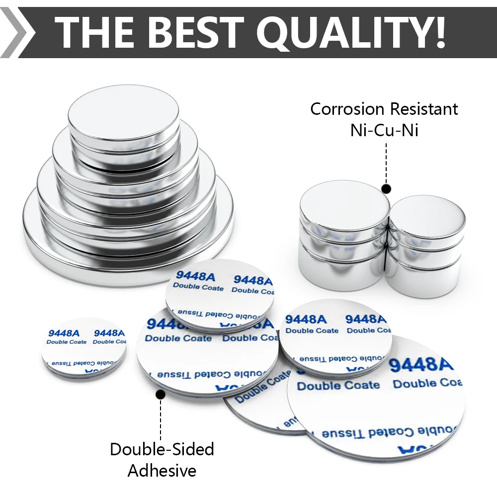 Super Powerful Magnet Neodymium With double-sided adhesive Magnet Round NdfeB N35 Strong Permanent Magnetic imanes Refrigerator