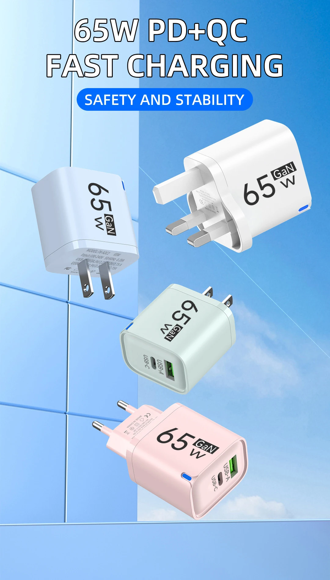 65W High Speed Charge Phone Charger For iPhone 14 13 Xiaomi Huawei Samsung Oneplus Fast Charging Mobile Phone Wall Power Adapter