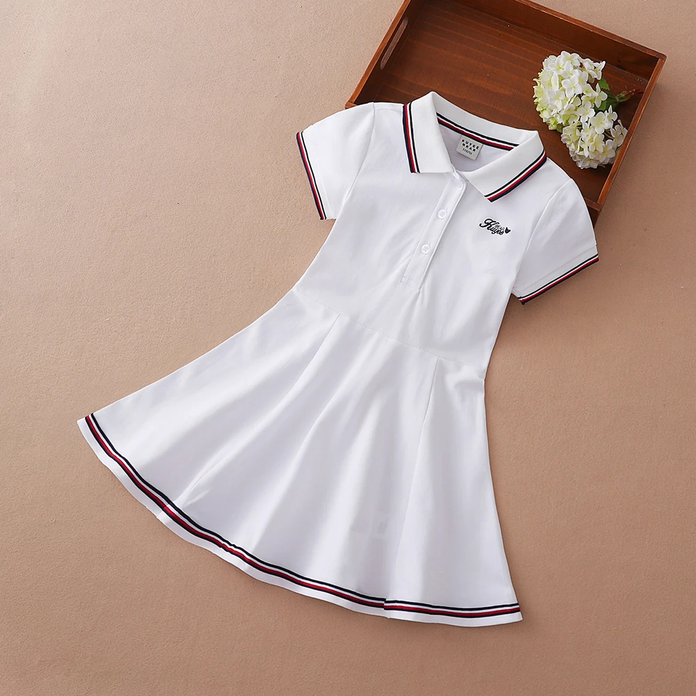Kids Girls Sport Dresses Cotton Turn-Down Collar Tennis Dress 2025 New Summer Short Sleeve Golf Dress for Children