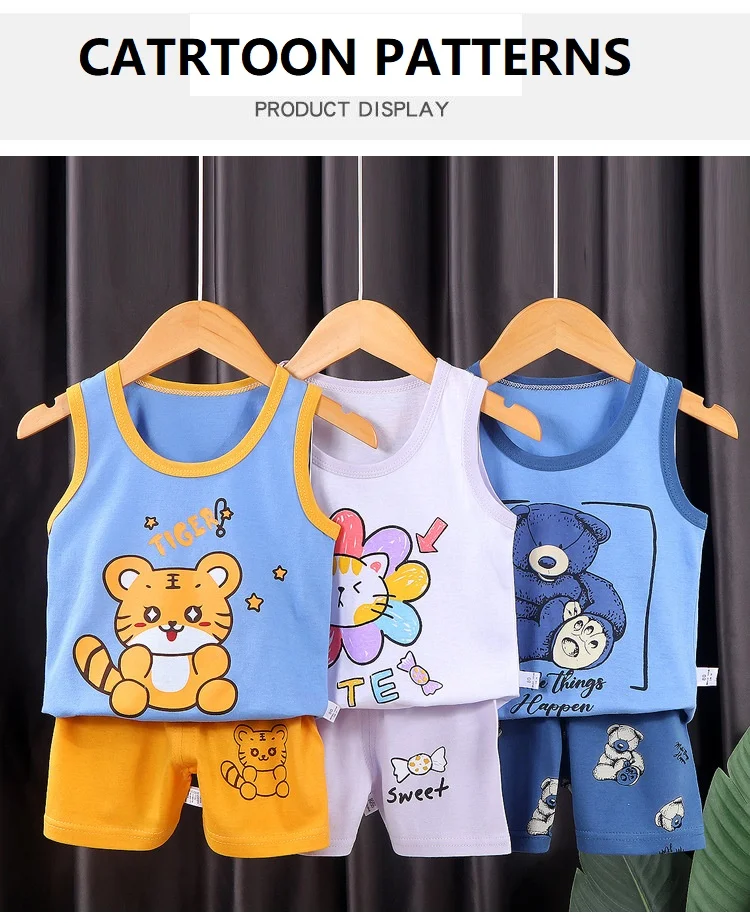 2PCS Children Sets Kids Clothes Vest Suit Summer Children Clothing Baby Cotton T-Shirts Shorts Tank Top Boys Girls Sleeveless