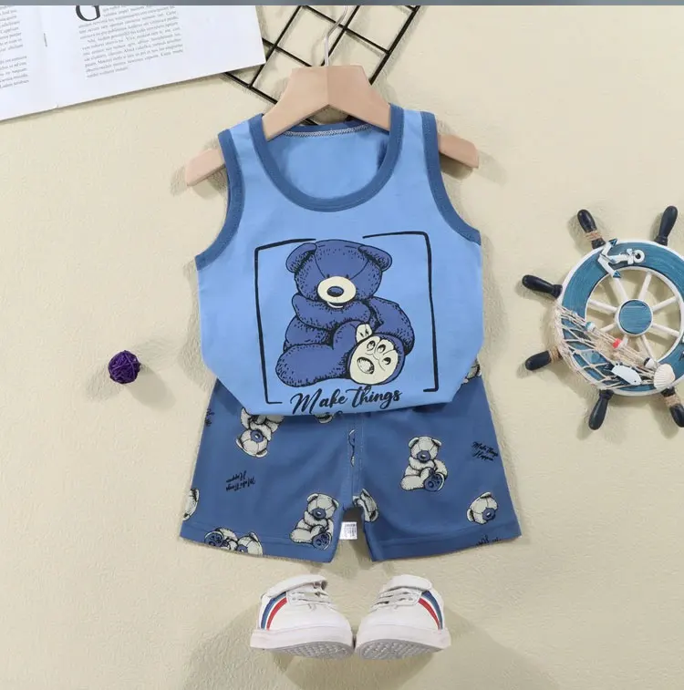 2PCS Children Sets Kids Clothes Vest Suit Summer Children Clothing Baby Cotton T-Shirts Shorts Tank Top Boys Girls Sleeveless