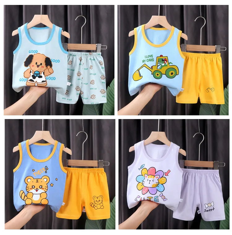 2PCS Children Sets Kids Clothes Vest Suit Summer Children Clothing Baby Cotton T-Shirts Shorts Tank Top Boys Girls Sleeveless