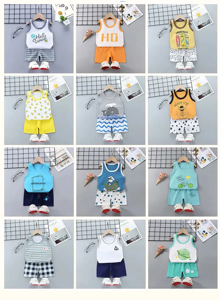2PCS Children Sets Kids Clothes Vest Suit Summer Children Clothing Baby Cotton T-Shirts Shorts Tank Top Boys Girls Sleeveless