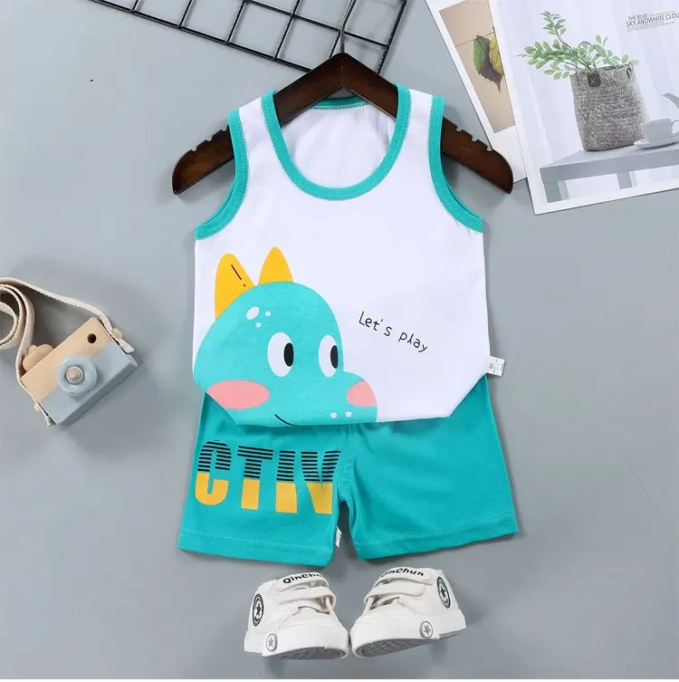 2PCS Children Sets Kids Clothes Vest Suit Summer Children Clothing Baby Cotton T-Shirts Shorts Tank Top Boys Girls Sleeveless