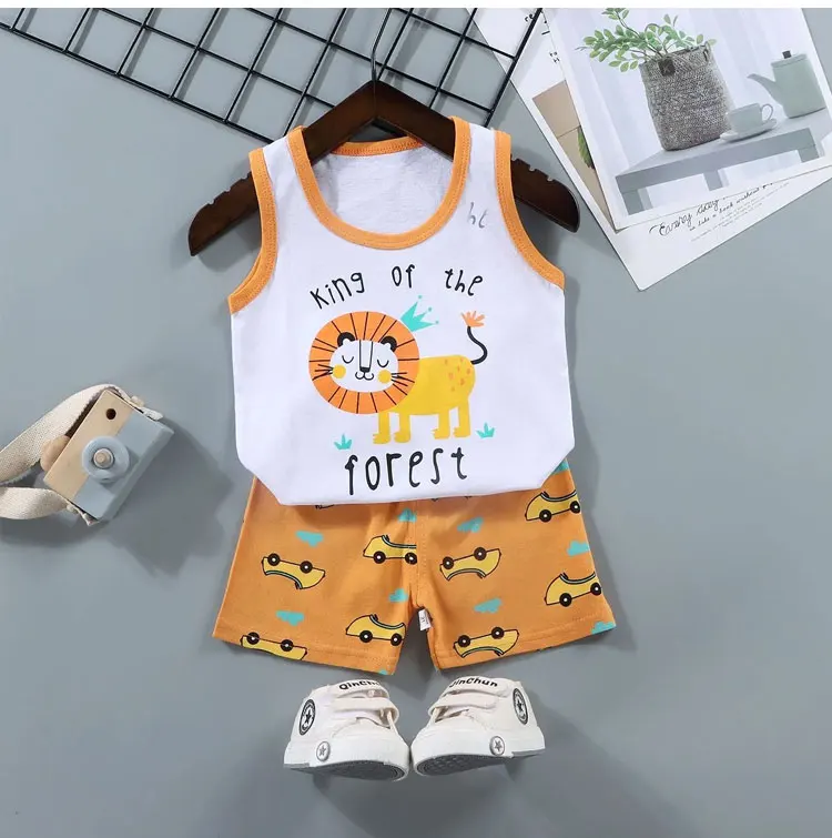 2PCS Children Sets Kids Clothes Vest Suit Summer Children Clothing Baby Cotton T-Shirts Shorts Tank Top Boys Girls Sleeveless