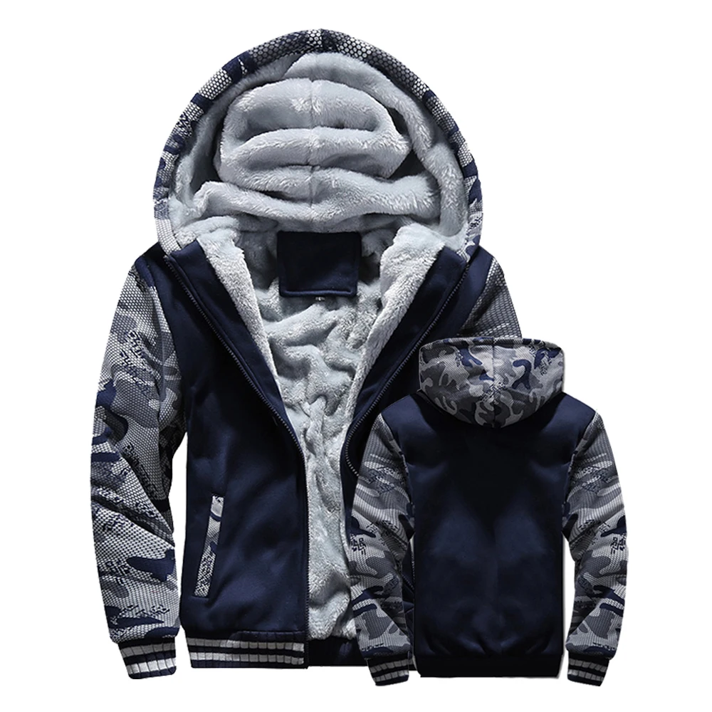 Men's Winter Jackets Thick Warm Jacket Brand Sportswear Coat Pants Solid Color Fleece Zipper Hooded Long Sleeved Male Outerwear