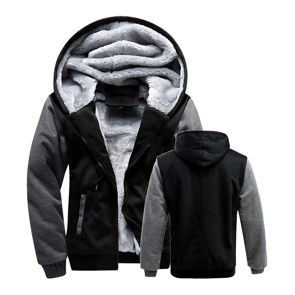 Men's Winter Jackets Thick Warm Jacket Brand Sportswear Coat Pants Solid Color Fleece Zipper Hooded Long Sleeved Male Outerwear