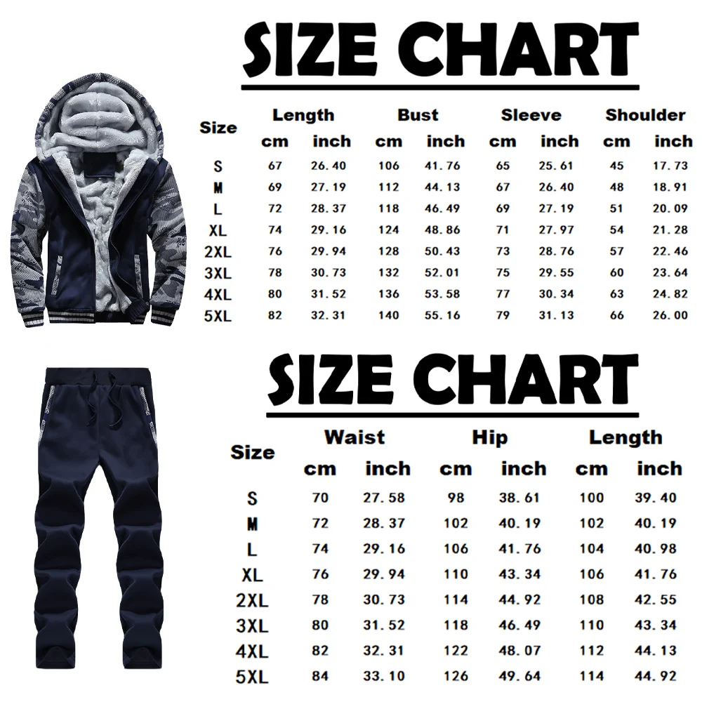 Men's Winter Jackets Thick Warm Jacket Brand Sportswear Coat Pants Solid Color Fleece Zipper Hooded Long Sleeved Male Outerwear