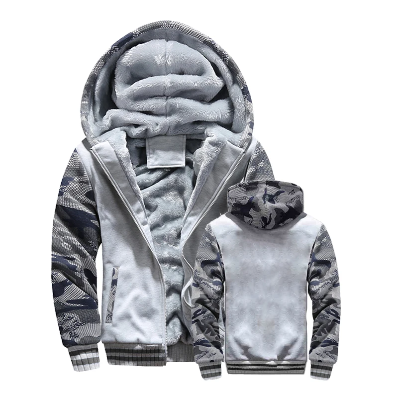 Men's Winter Jackets Thick Warm Jacket Brand Sportswear Coat Pants Solid Color Fleece Zipper Hooded Long Sleeved Male Outerwear