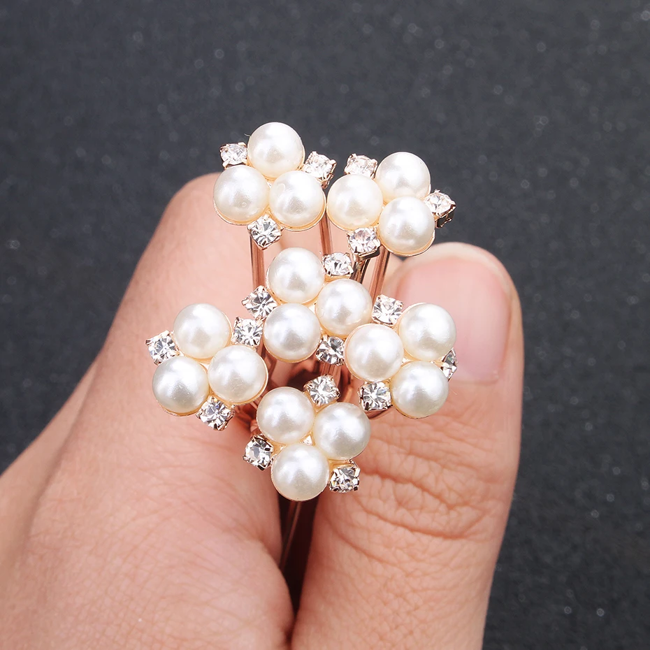 6 Pcs/Lot Austrian Crystal Rhinestones Bridal Hairpins Pearl Wedding Headpieces Hair Jewelry Accessories for Women Holiday Gift
