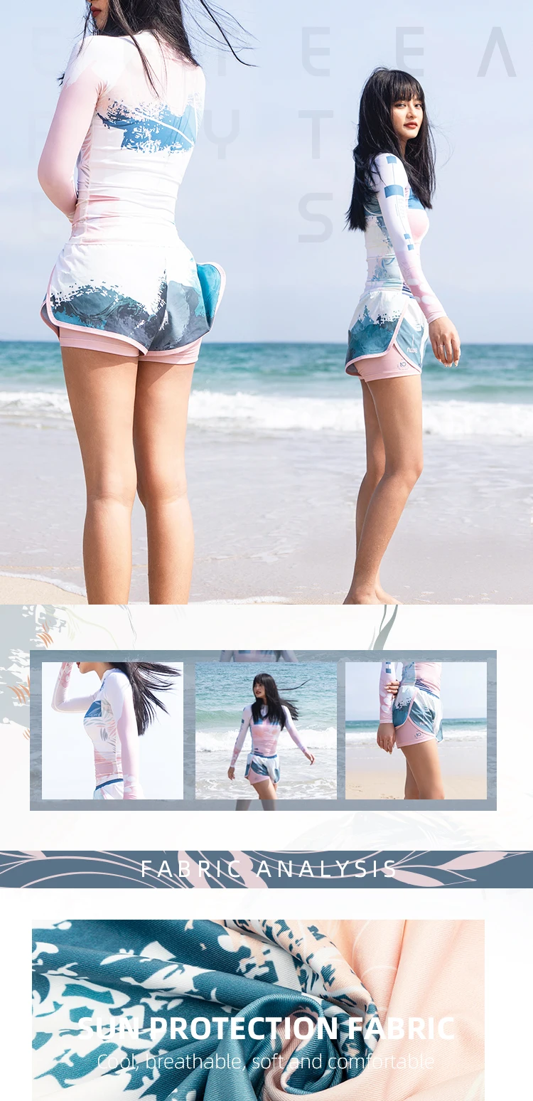 Nu-June Sexy Swimsuit Rash Guard Women Long Sleeve Swimwear Rashguard Surfing Two Piece Swimsuit Tankini Set Surf Swimming