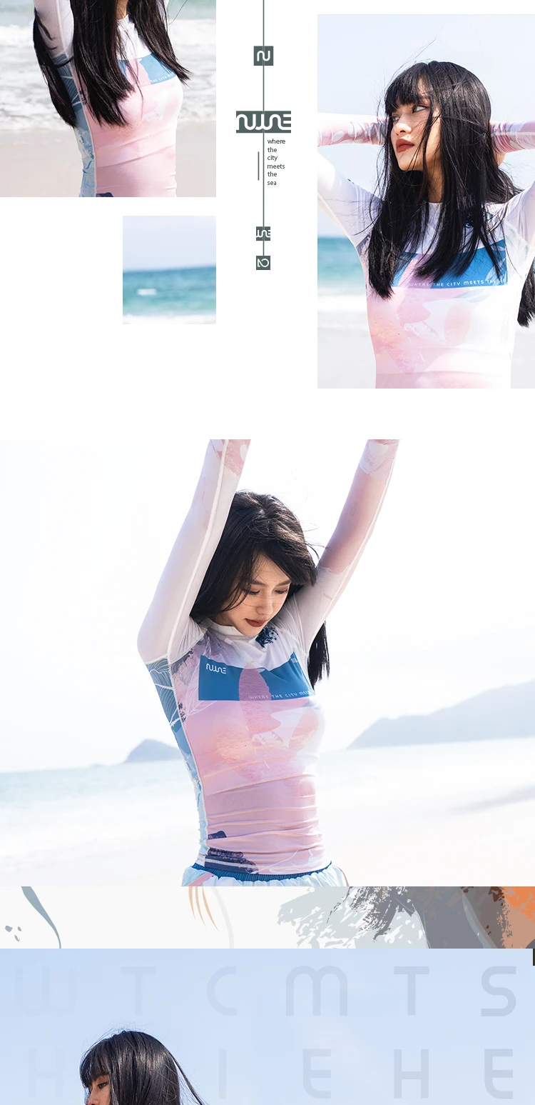 Nu-June Sexy Swimsuit Rash Guard Women Long Sleeve Swimwear Rashguard Surfing Two Piece Swimsuit Tankini Set Surf Swimming