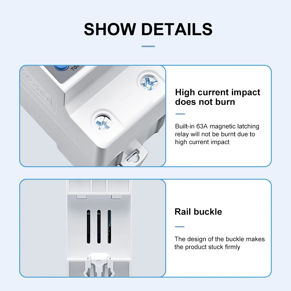 DIN Rail Dual Display Adjustable Over Voltage Current And Under Voltage Protective Device Protector Relay 40A 63A 80A 220V 230V