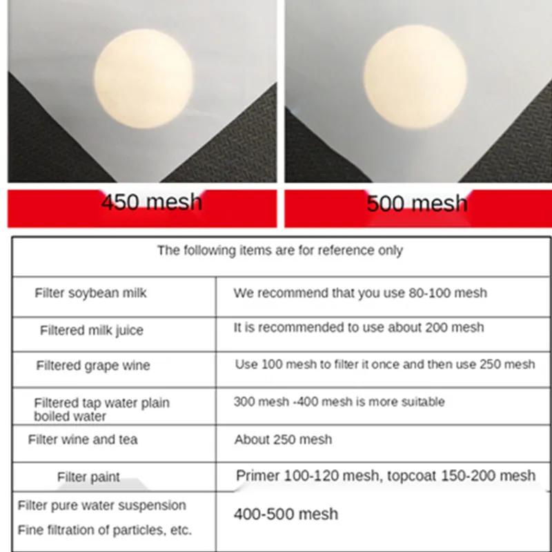 Nylon net filter 80/100 /120/150/160/200/250/260/300/350/400/450/500mesh 180-25 micron nylon wine water filter paint ink purify