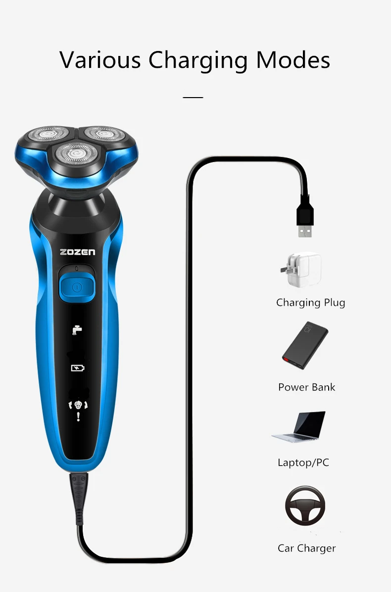 ZOZEN Electric Razor Electric Shaver Body Hair Cutting Shaving Machine for Men Women Clipper Rotary Beard Trimmer Waterproof