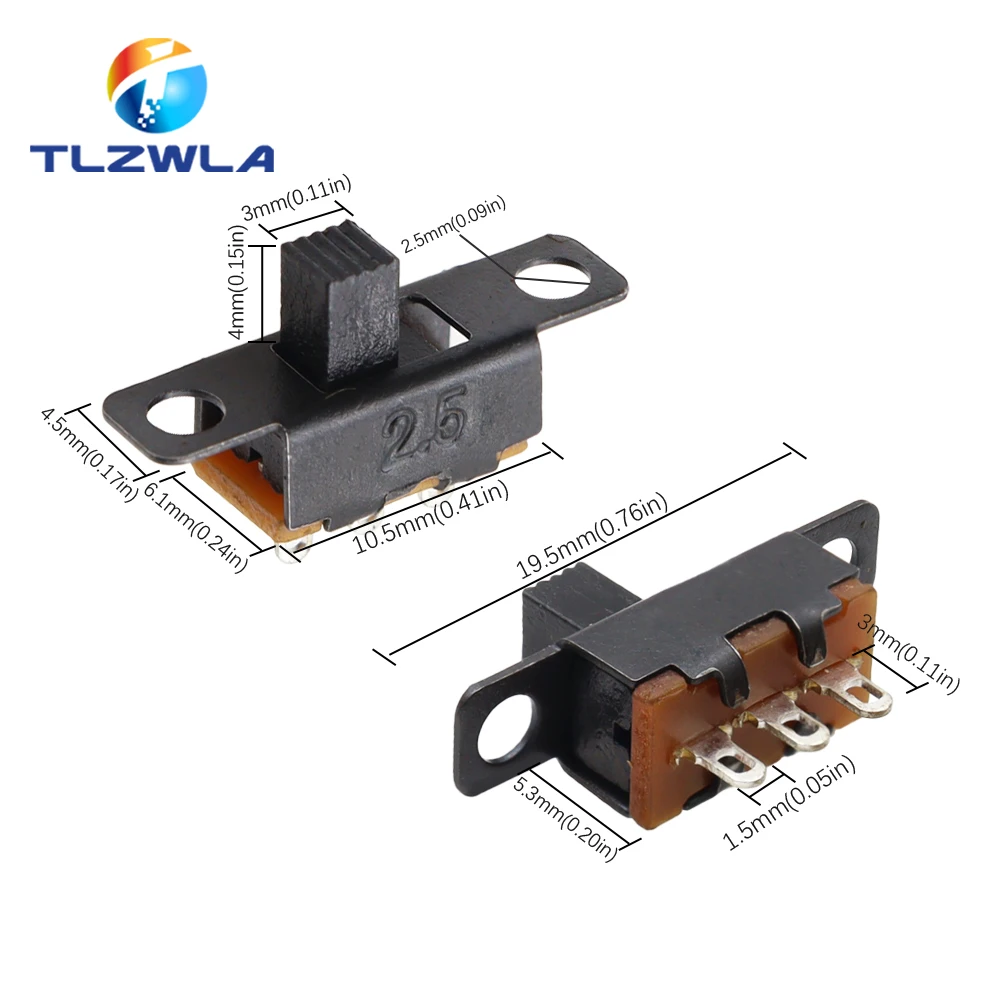 10PCS SS12F15 SS12F15VG4 Toggle Switch 3Pin 1P2T Slide Switch Handle High 4MM