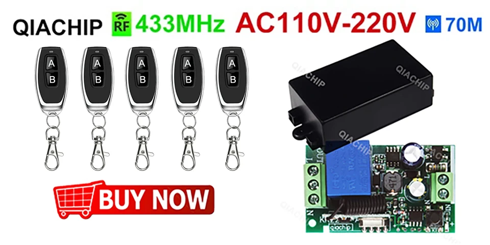QIACHIP 433 MHz AC 110V 220V 2CH RF Remote Control Switch Controller + Universal RF Relay Receiver For Light Garage Door Opener